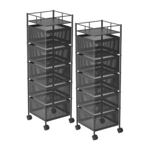 SOGA 2X 5 Tier Steel Square Rotating Kitchen Cart Multi-Functional Shelves Portable Storage Organizer with Wheels