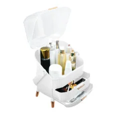 SOGA 29cm White Countertop Makeup Cosmetic Storage Organiser Skincare Holder Jewelry Storage Box with Handle