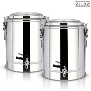 SOGA 2X 22L Stainless Steel Insulated Stock Pot Dispenser Hot & Cold Beverage Container With Tap