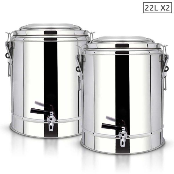 SOGA 2X 22L Stainless Steel Insulated Stock Pot Dispenser Hot & Cold Beverage Container With Tap