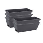 SOGA 49.5cm Black Rectangular Planter Vegetable Herb Flower Outdoor Plastic Box with Holder Balcony Garden Decor Set of 5