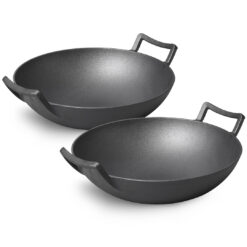 SOGA 2X 32cm Commercial Cast Iron Wok FryPan Fry Pan with Double Handle