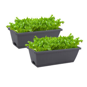 SOGA 49.5cm Black Rectangular Planter Vegetable Herb Flower Outdoor Plastic Box with Holder Balcony Garden Decor Set of 2
