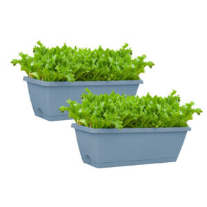 SOGA 49.5cm Blue Rectangular Planter Vegetable Herb Flower Outdoor Plastic Box with Holder Balcony Garden Decor Set of 2