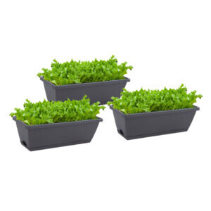 SOGA 49.5cm Black Rectangular Planter Vegetable Herb Flower Outdoor Plastic Box with Holder Balcony Garden Decor Set of 3