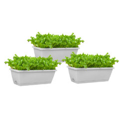 SOGA 49.5cm White Rectangular Planter Vegetable Herb Flower Outdoor Plastic Box with Holder Balcony Garden Decor Set of 3