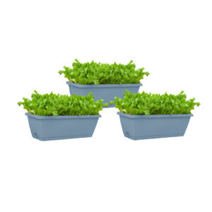 SOGA 49.5cm Blue Rectangular Planter Vegetable Herb Flower Outdoor Plastic Box with Holder Balcony Garden Decor Set of 3