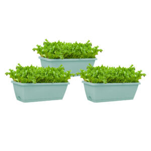 SOGA 49.5cm Green Rectangular Planter Vegetable Herb Flower Outdoor Plastic Box with Holder Balcony Garden Decor Set of 3