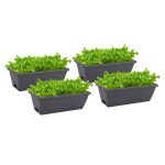 SOGA 49.5cm Black Rectangular Planter Vegetable Herb Flower Outdoor Plastic Box with Holder Balcony Garden Decor Set of 4