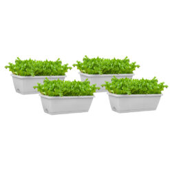 SOGA 49.5cm White Rectangular Planter Vegetable Herb Flower Outdoor Plastic Box with Holder Balcony Garden Decor Set of 4