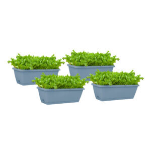 SOGA 49.5cm Blue Rectangular Planter Vegetable Herb Flower Outdoor Plastic Box with Holder Balcony Garden Decor Set of 4