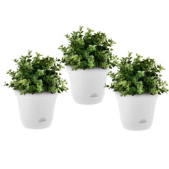 SOGA 20cm White Plastic Plant Pot Self Watering Planter Flower Bonsai Indoor Outdoor Garden Decor Set of 3