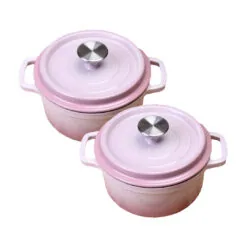 SOGA 2X 24cm Pink Cast Iron Ceramic Stewpot Casserole Stew Cooking Pot With Lid
