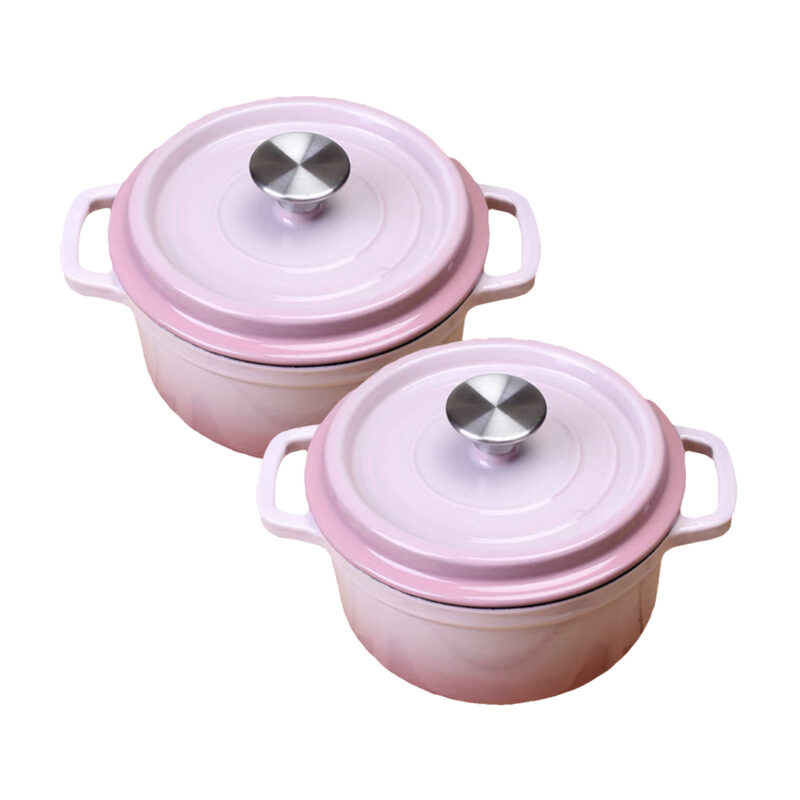 SOGA 2X 26cm Pink Cast Iron Ceramic Stewpot Casserole Stew Cooking Pot With Lid
