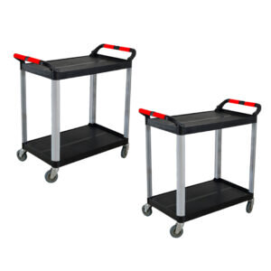 SOGA 2X 2 Tier Food Trolley Portable Kitchen Cart Multifunctional Big Utility Service with wheels 950x500x640mm Black