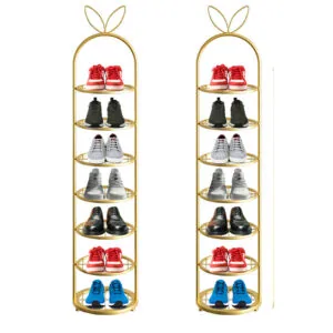 SOGA 2X 7 Tier Gold Plated Metal Shoe Organizer Space Saving Portable Footwear Storage Shelf