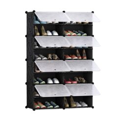 SOGA 8 Tier 2 Column Shoe Rack Organizer Sneaker Footwear Storage Stackable Stand Cabinet Portable Wardrobe with Cover