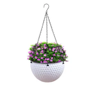 1-SOGA White Medium Hanging Resin Flower Pot Self Watering Basket Planter Outdoor Garden Decor