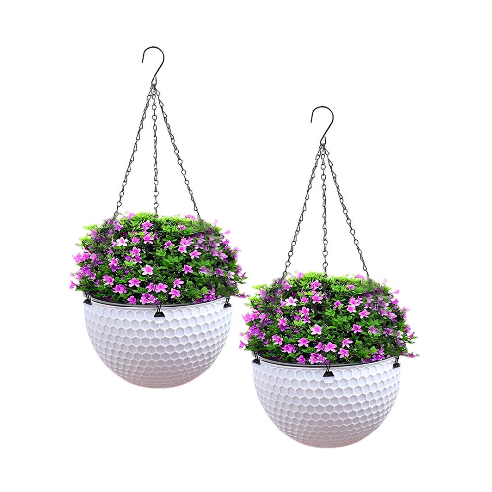1-SOGA 2X White Medium Hanging Resin Flower Pot Self Watering Basket Planter Outdoor Garden Decor 1-SOGA 2X White Medium Hanging Resin Flower Pot Self Watering Basket Planter Outdoor Garden Decor