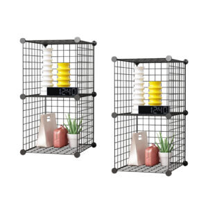 SOGA 2X Black Portable 2 Tier Cube Storage Organiser Foldable DIY Modular Grid Space Saving Shelf