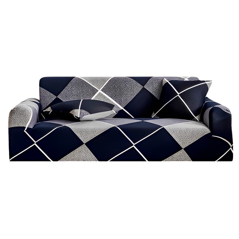 1-SOGA 4-Seater Checkered Sofa Cover Couch Protector High Stretch Lounge Slipcover Home Decor