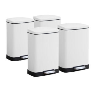 1-SOGA 4X Foot Pedal Stainless Steel Rubbish Recycling Garbage Waste Trash Bin Rectangular Shape 12L White