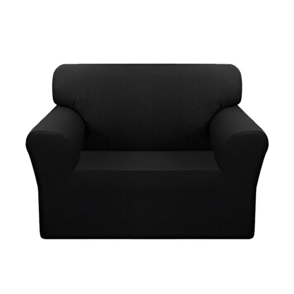 1-SOGA 1-Seater Black Sofa Cover Couch Protector High Stretch Lounge Slipcover Home Decor
