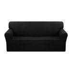 1-SOGA 3-Seater Black Sofa Cover Couch Protector High Stretch Lounge Slipcover Home Decor