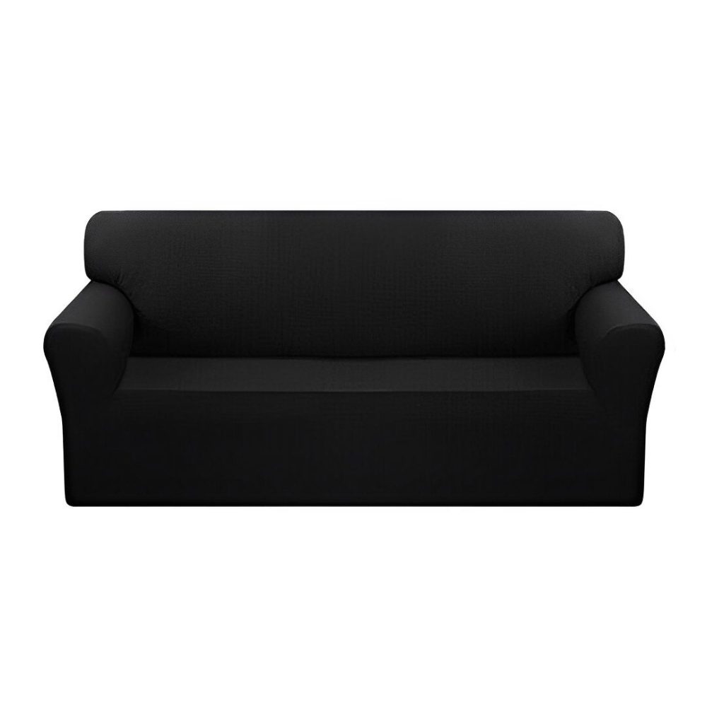1-SOGA 4-Seater Black Sofa Cover Couch Protector High Stretch Lounge Slipcover Home Decor