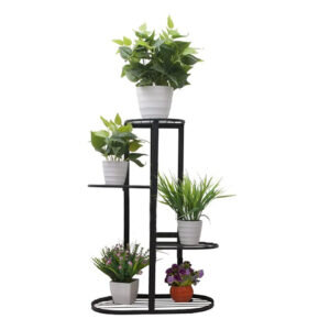SOGA 4 Tier 5 Pots Black Metal Plant Stand Flowerpot Display Shelf Rack Indoor Home Office Decor