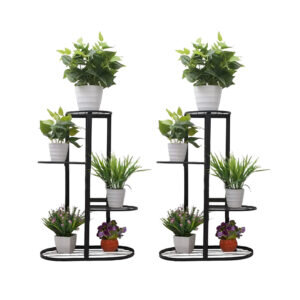 SOGA 2X 4 Tier 5 Pots Black Metal Plant Stand Flowerpot Display Shelf Rack Indoor Home Office Decor