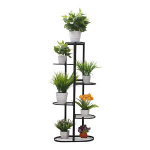 SOGA 6 Tier 7 Pots Black Metal Plant Stand Flowerpot Display Shelf Rack Indoor Home Office Decor
