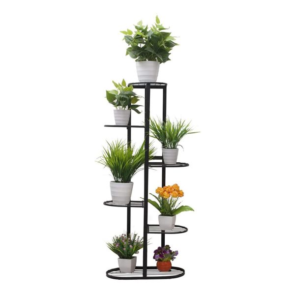 SOGA 6 Tier 7 Pots Black Metal Plant Stand Flowerpot Display Shelf Rack Indoor Home Office Decor