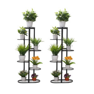SOGA 2X 6 Tier 7 Pots Black Metal Plant Stand Flowerpot Display Shelf Rack Indoor Home Office Decor