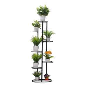 SOGA 7 Tier 8 Pots Black Metal Plant Stand Flowerpot Display Shelf Rack Indoor Home Office Decor