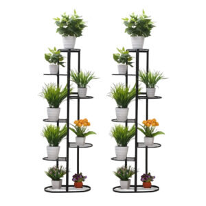 SOGA 2X 7 Tier 8 Pots Black Metal Plant Stand Flowerpot Display Shelf Rack Indoor Home Office Decor