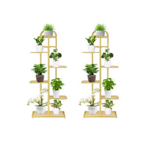 SOGA 2X 6 Tier 7 Pots Gold Metal Plant Stand Flowerpot Display Shelf Rack Indoor Home Office Decor