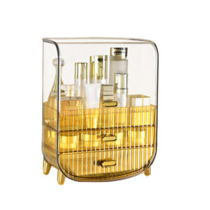 SOGA 3 Tier Golden Yellow Multifunctional Countertop Cosmetic Storage Makeup Perfume Skincare Display Stand Shelf Drawer Type Organiser