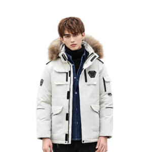 abbee White XL Winter Fur Hooded Down Jacket Stylish Lightweight Quilted Warm Puffer Coat