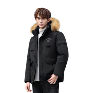 abbee Black XL Winter Fur Hooded Down Jacket Stylish Lightweight Quilted Warm Puffer Coat
