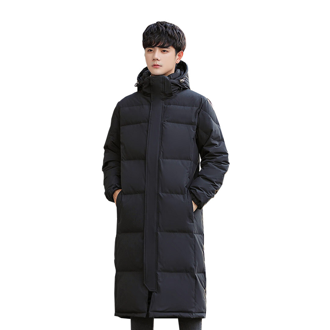 abbee Black 2XL Winter Hooded Overcoat Long Jacket Stylish Lightweight Quilted Warm Puffer Coat