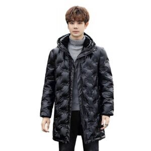 abbee Black 3XL Winter Hooded Glossy Overcoat Long Jacket Stylish Lightweight Quilted Warm Puffer Coat