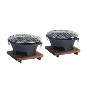 SOGA Small Cast Iron Round Stove Charcoal Table Net Grill Japanese Style BBQ Picnic Camping with Wooden Board