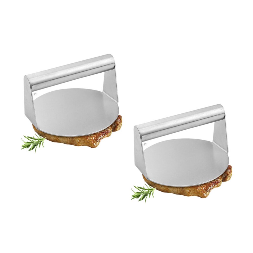 1-SOGA 2X Stainless Steel Burger Press Heavy-Duty Round Bacon Grill Smasher Flat Bottom Patty Maker
