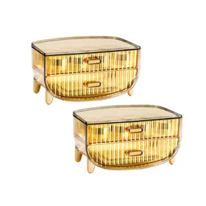 SOGA 2X 2 Tier Golden Yellow Multifunctional Countertop Cosmetic Storage Makeup Skincare Holder Jewelry Cabinet Bathroom Desk Drawer Vanity Organiser