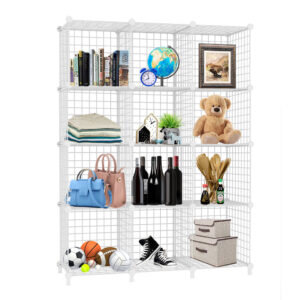 SOGA White Portable 12-Cube 3 Column Storage Organiser Foldable DIY Modular Grid Space Saving Shelf