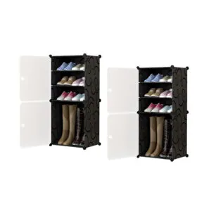 SOGA 2X  4 Tier Shoe Rack Organizer Sneaker Footwear Storage Stackable Stand Cabinet Portable Wardrobe with Cover