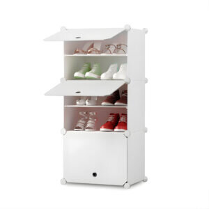 SSOGA 5 Tier White Shoe Rack Organizer Sneaker Footwear Storage Stackable Stand Cabinet Portable Wardrobe with Cover