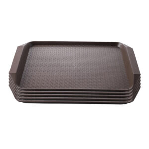 SOGA Rectangular Serving Tray Heavy Duty Waterproof Stackable Plastic Food Snack Pan Set of 5 Coffee