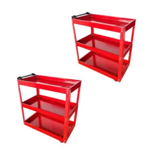 SOGA 2X 3 Tier Tool Storage Cart Portable Service Utility Heavy Duty Mobile Trolley Red
